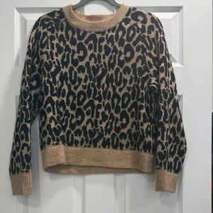 J. Crew Black and Tan Leopard Print Sweater